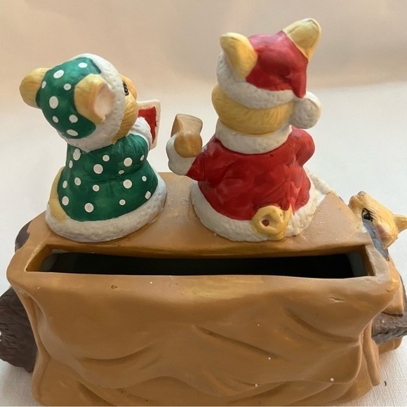 Vintage Porcelain Mr. & Mrs. Santa Mouse Christmas Card Mail Holder - Picture 5 of 9